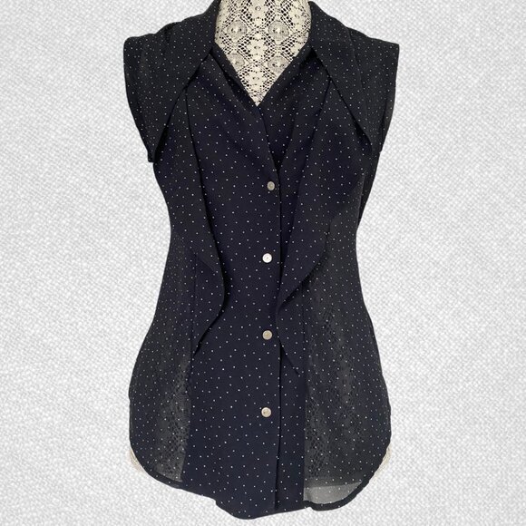 Forever 21 Sleeveless Navy Blue Polka Dot Buttoned Blouse with Back Tie Size XS - Picture 1 of 8